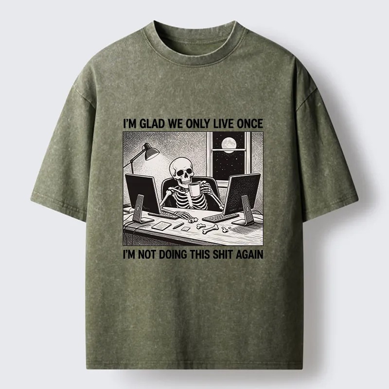 Tokyo-Tiger Funny Skeleton Coffee Break Meme Washed T-Shirt