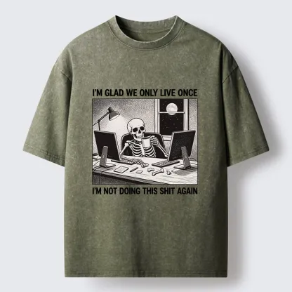 Tokyo-Tiger Funny Skeleton Coffee Break Meme Washed T-Shirt