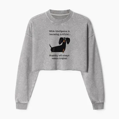 Tokyo-Tiger Dachshund Real Humor Funny Meme Washed Crop Sweatshirt