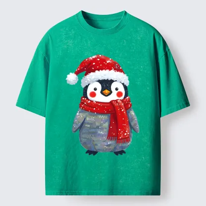 Tokyo-Tiger Cute Christmas Penguin Meme Washed T-Shirt