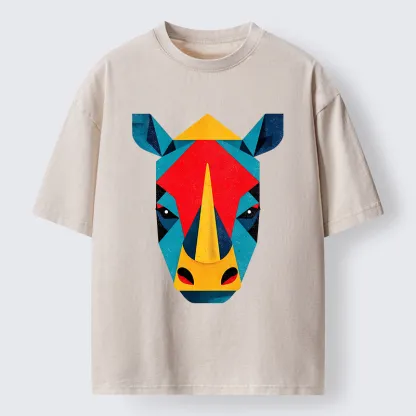 Tokyo-Tiger Geometric Rhino Art Washed T-Shirt