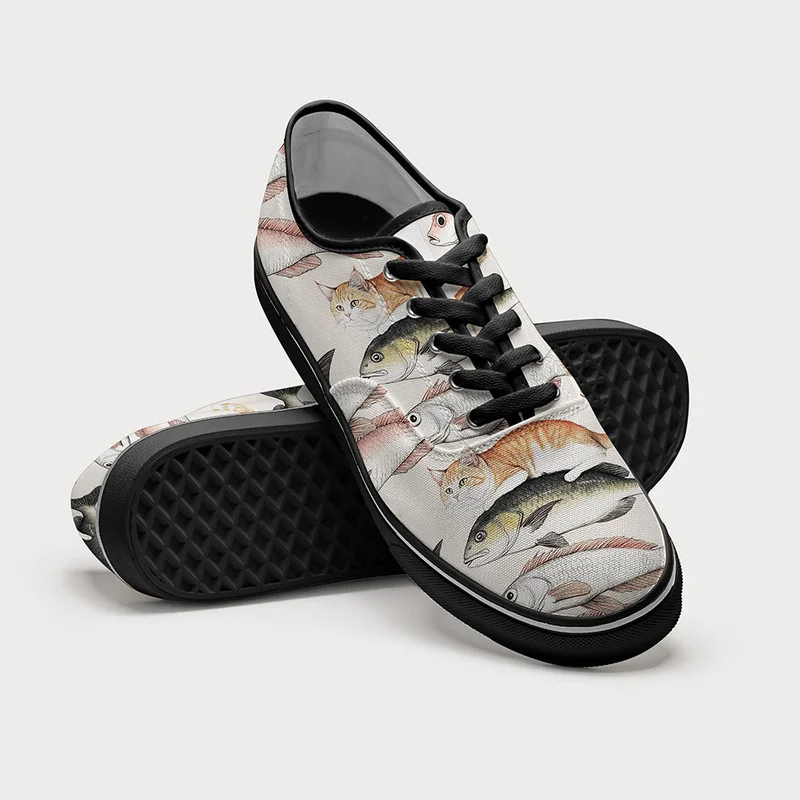 Tokyo-Tiger Funny Cat Riding On Fish Canvas Shoes