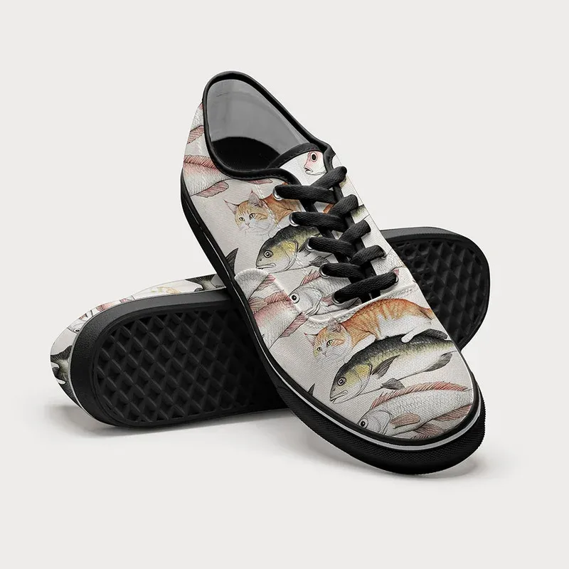 Tokyo-Tiger Funny Cat Riding On Fish Canvas Shoes
