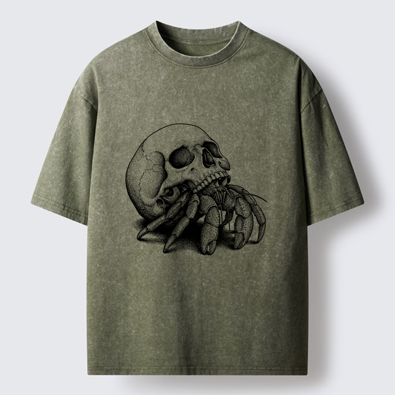 Tokyo-Tiger Skull Crab Meme Washed T-Shirt