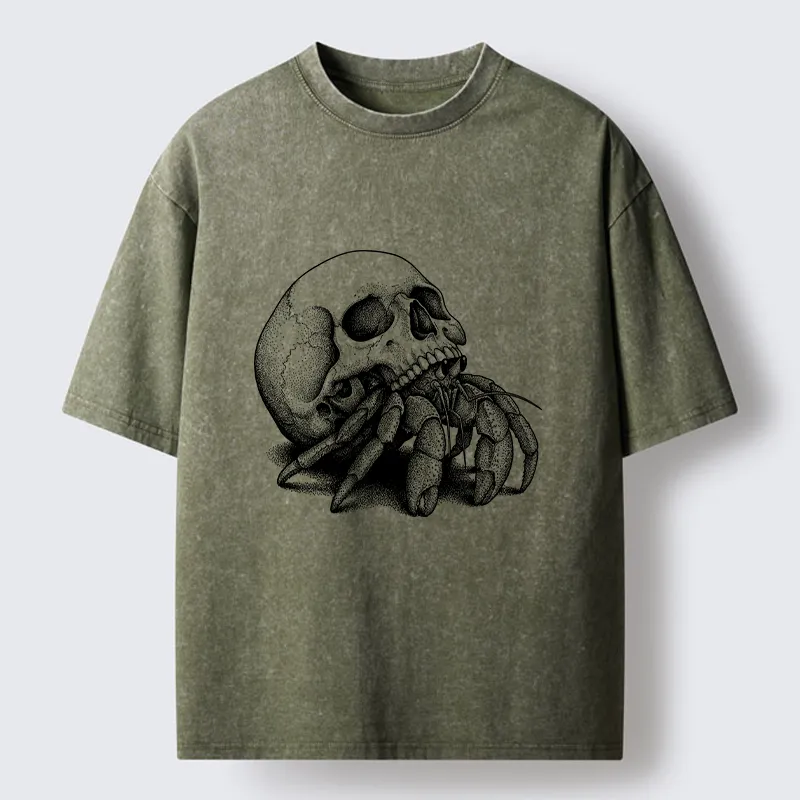 Tokyo-Tiger Skull Crab Meme Washed T-Shirt