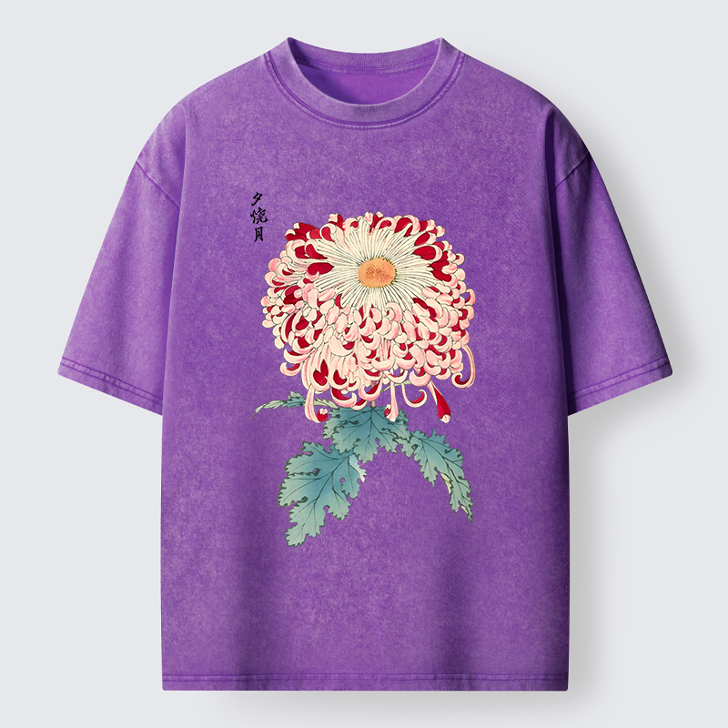 Tokyo-Tiger Vintage Chrysanthemum Art Washed T-Shirt