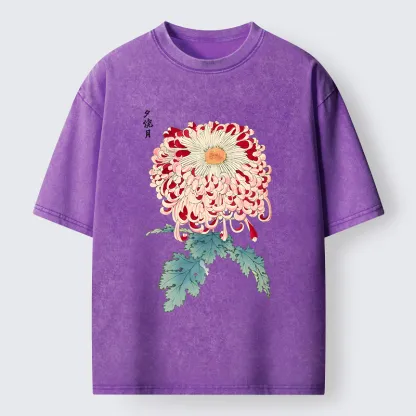 Tokyo-Tiger Vintage Chrysanthemum Art Washed T-Shirt