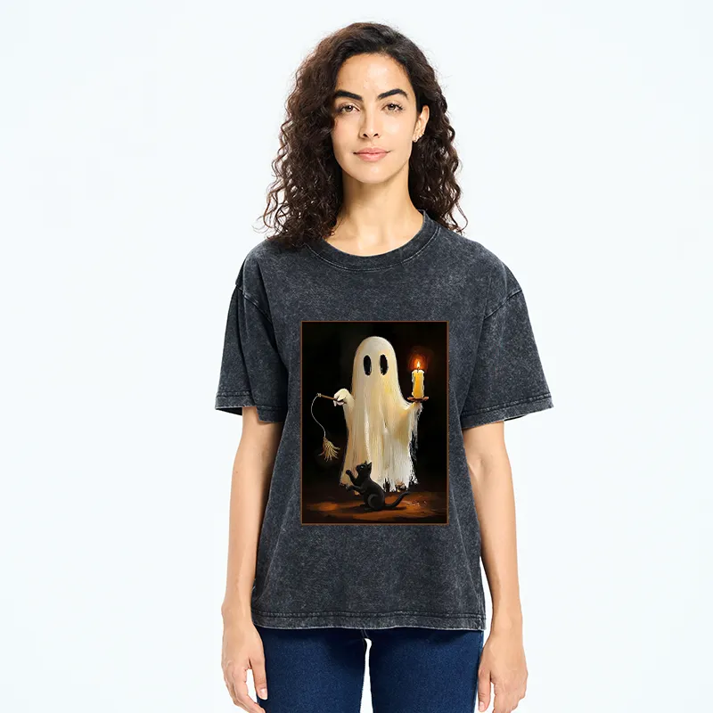 Tokyo‑Tiger Ghost Cat Halloween Art Washed T‑Shirt