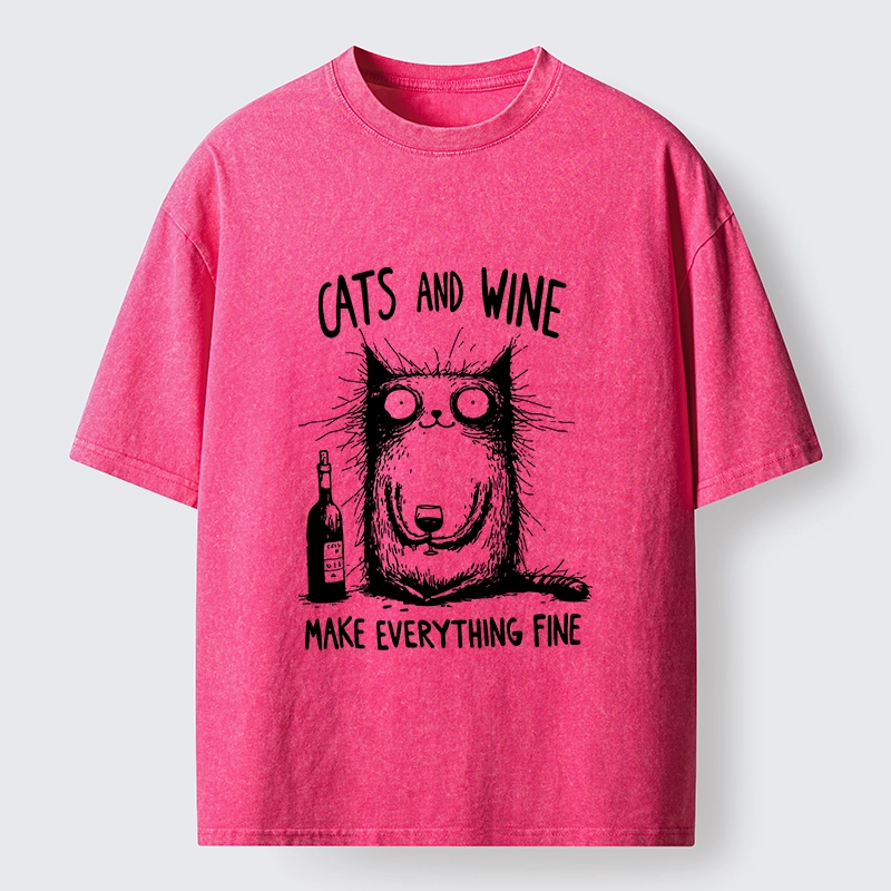 Tokyo‑Tiger Cats And Wine Washed T‑Shirt