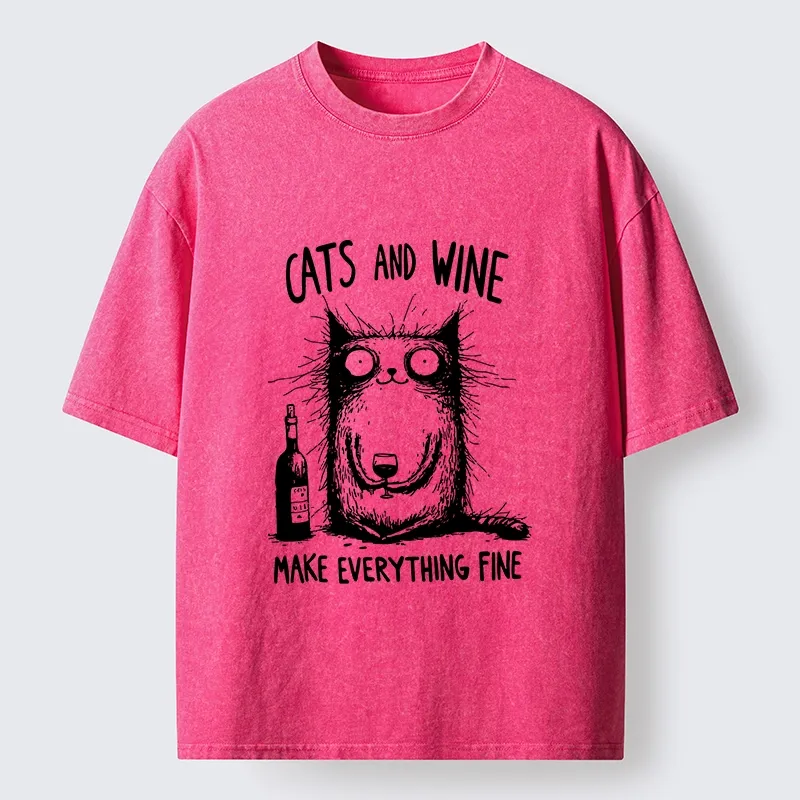 Tokyo‑Tiger Cats And Wine Washed T‑Shirt