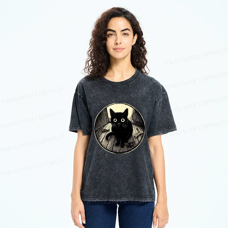 Tokyo-Tiger Waiting Black Cat Washed T-Shirt