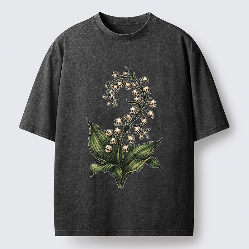 Tokyo-Tiger Skull Lily Art Washed T-Shirt