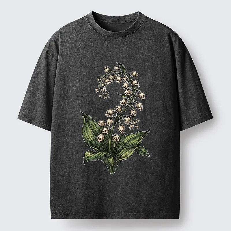 Tokyo-Tiger Skull Lily Art Washed T-Shirt