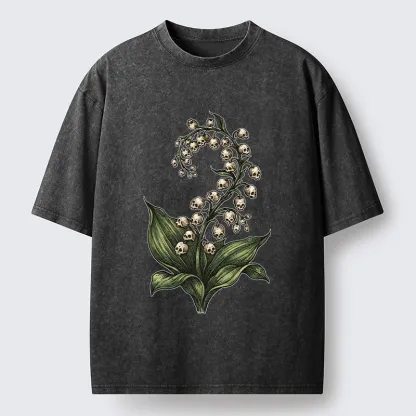 Tokyo-Tiger Skull Lily Art Washed T-Shirt