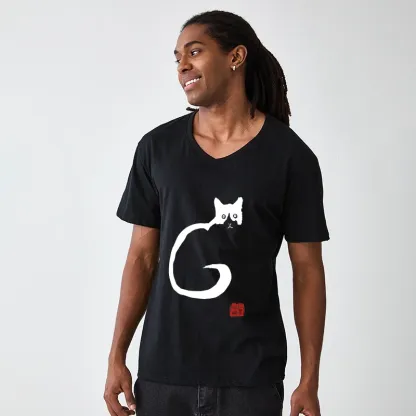 Tokyo-Tiger Calm Cat In Simple Lines V-Neck Classic T-Shirt