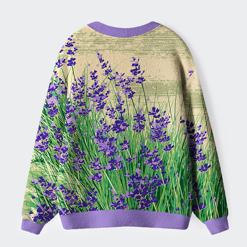 Tokyo-Tiger Lavender Meadow Ugly Cardigan Sweater