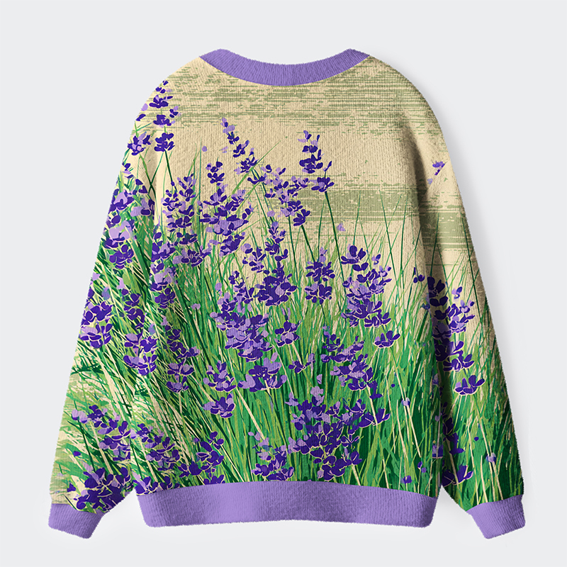 Tokyo-Tiger Lavender Meadow Ugly Cardigan Sweater