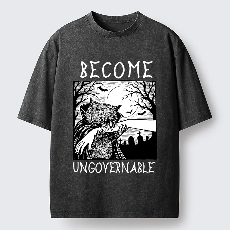 Tokyo‑Tiger Creepy Night Cat Washed T‑Shirt