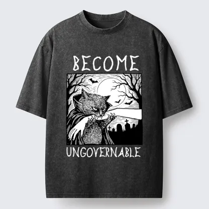 Tokyo‑Tiger Creepy Night Cat Washed T‑Shirt