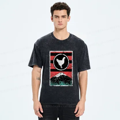 Tokyo-Tiger Mount Fuji And Chicken Washed T-Shirt