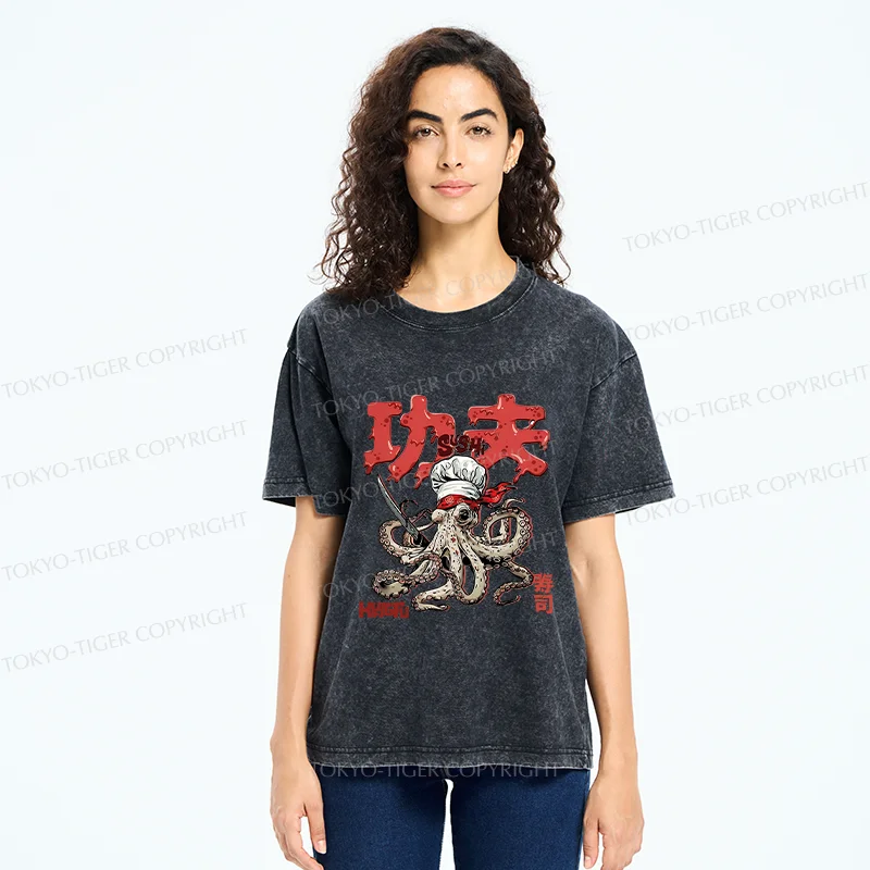 Tokyo-Tiger Octopus Chef Washed T-Shirt