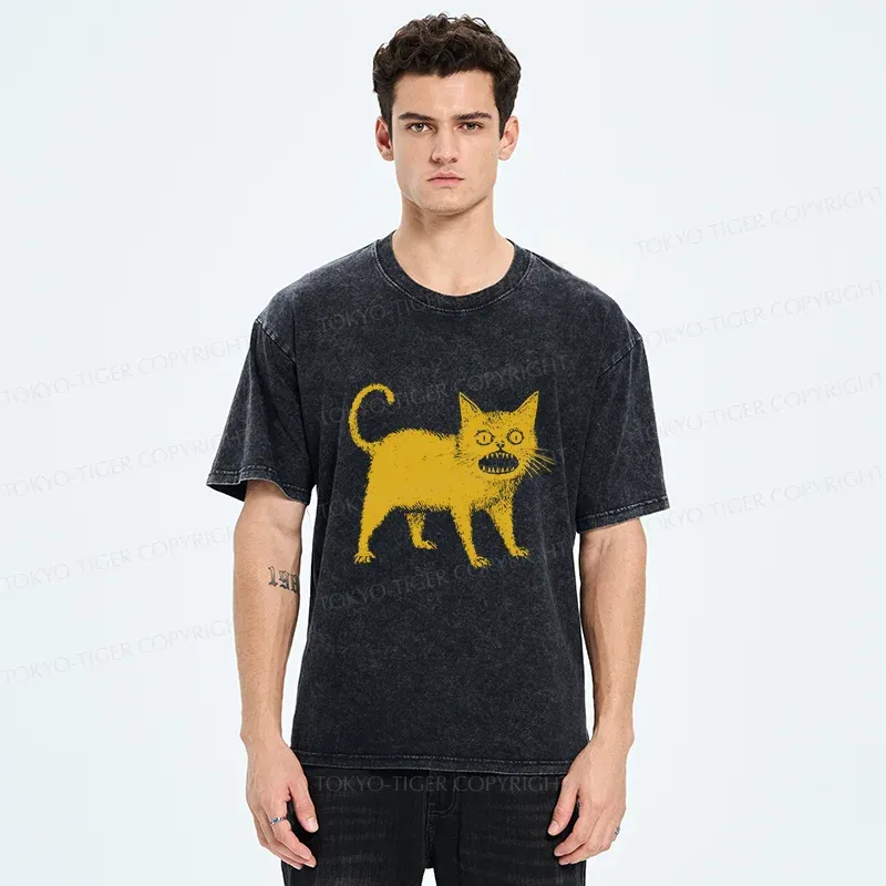 Tokyo-Tiger Horrible Japanese Cat Washed T-Shirt