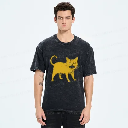 Tokyo-Tiger Horrible Japanese Cat Washed T-Shirt
