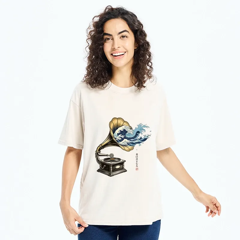 Tokyo‑Tiger Funny Wave Gramophone Washed T‑Shirt