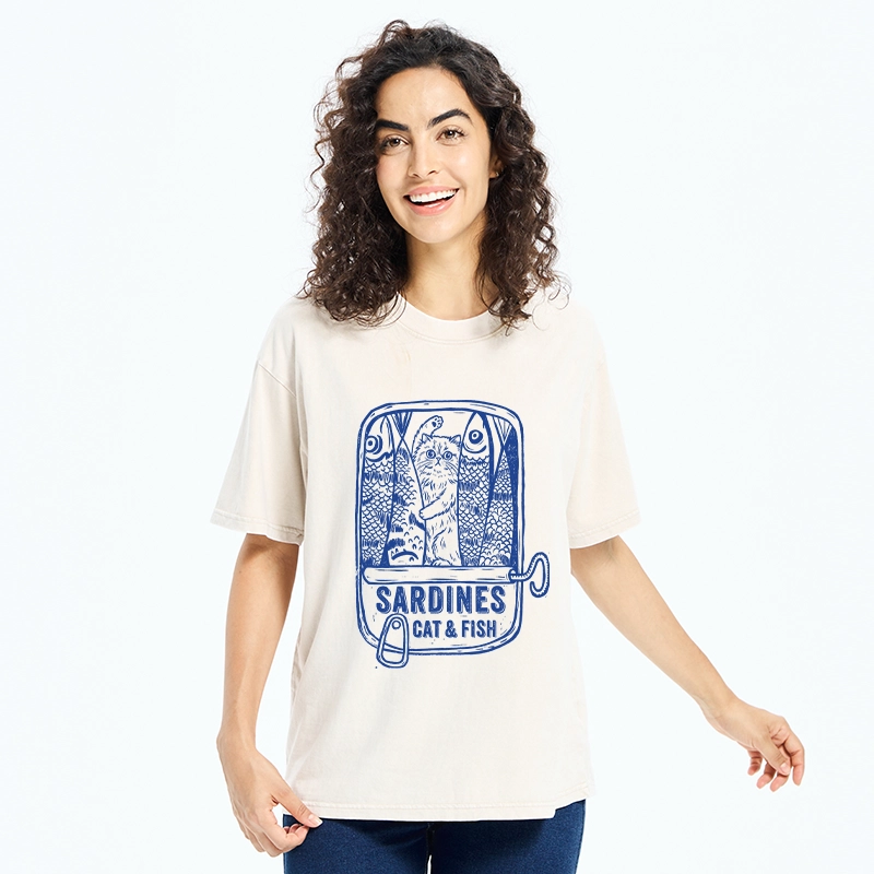 Tokyo‑Tiger Cat Inside Sardine Can Washed T‑Shirt