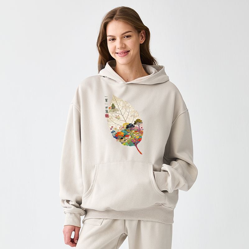 Tokyo-Tiger One Leaf Holds A Tiny Colorful World Adult Fleece Hoodie