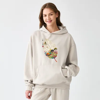 Tokyo-Tiger One Leaf Holds A Tiny Colorful World Adult Fleece Hoodie