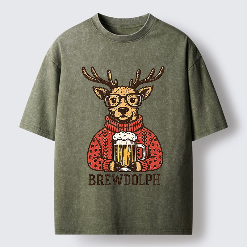 Tokyo-Tiger Christmas Beer Reindeer Meme Washed T-Shirt