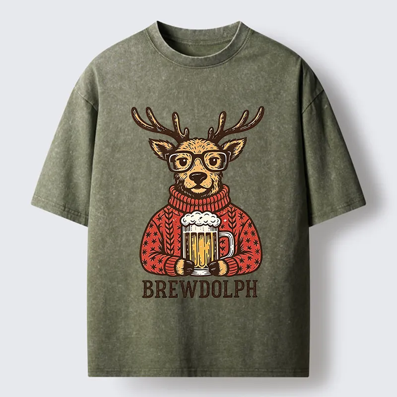 Tokyo-Tiger Christmas Beer Reindeer Meme Washed T-Shirt