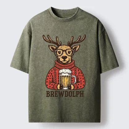 Tokyo-Tiger Christmas Beer Reindeer Meme Washed T-Shirt