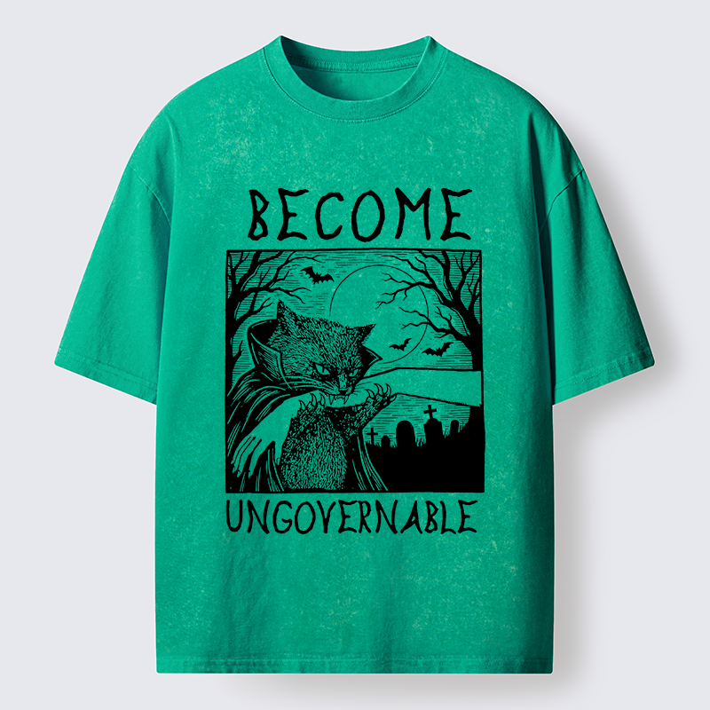 Tokyo‑Tiger Creepy Night Cat Washed T‑Shirt