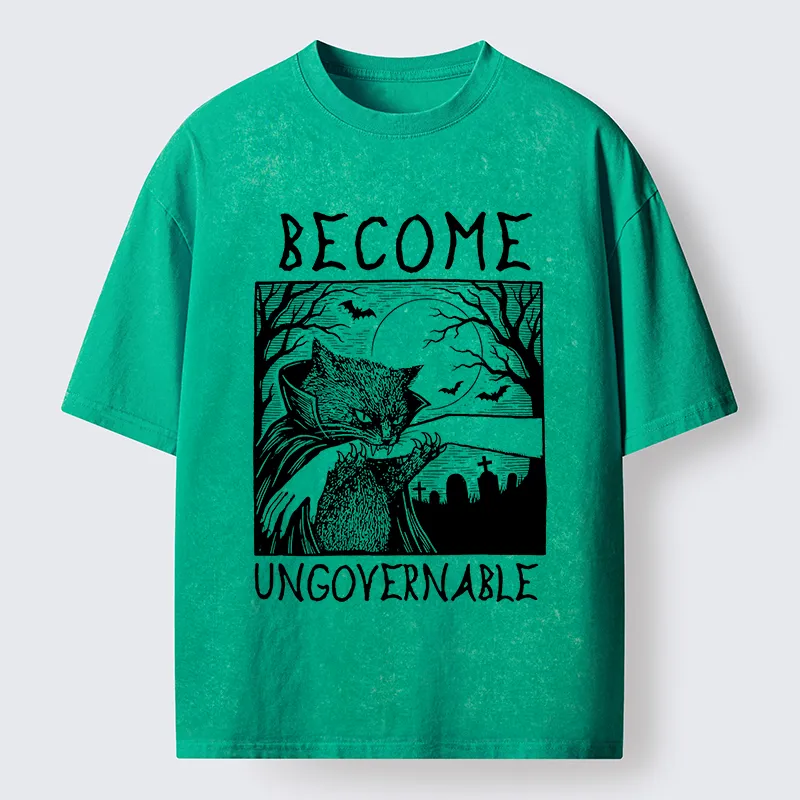 Tokyo‑Tiger Creepy Night Cat Washed T‑Shirt