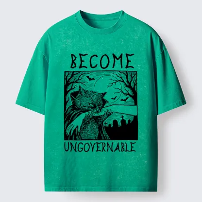 Tokyo‑Tiger Creepy Night Cat Washed T‑Shirt