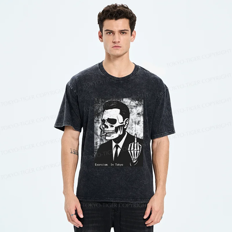 Tokyo-Tiger Taunting Skeleton Washed T-Shirt