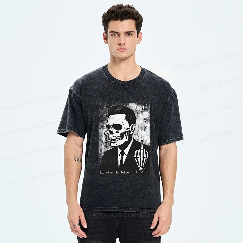 Tokyo-Tiger Taunting Skeleton Washed T-Shirt