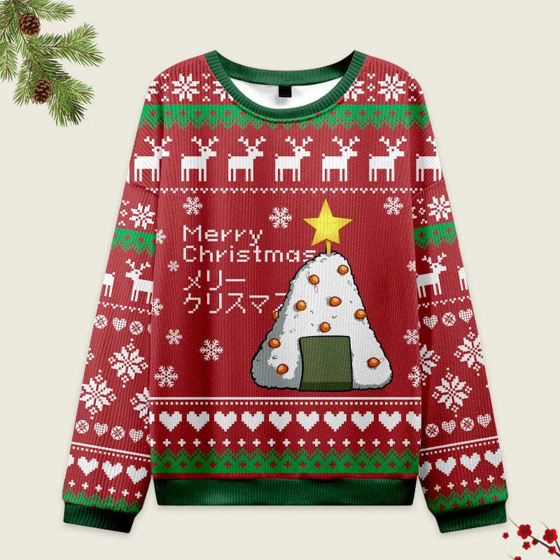 Tokyo-Tiger Rice Ball Japanese Red Christmas Ugly Sweater Sale