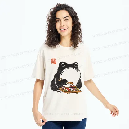 Tokyo-Tiger Frog Eating Sushi Washed T-Shirt