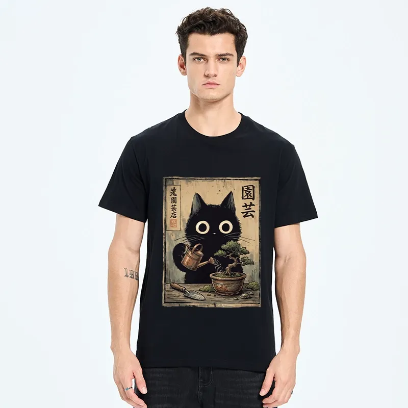 Tokyo-Tiger Black Cat Watering Bonsai Tree Classic T-Shirt