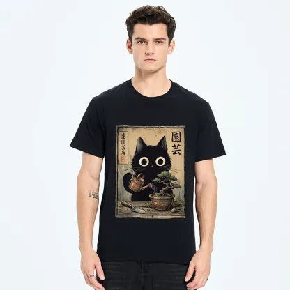 Tokyo-Tiger Black Cat Watering Bonsai Tree Classic T-Shirt