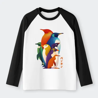 Tokyo-Tiger Cute Multi Tone Penguins Raglan Long Sleeve T-shirt
