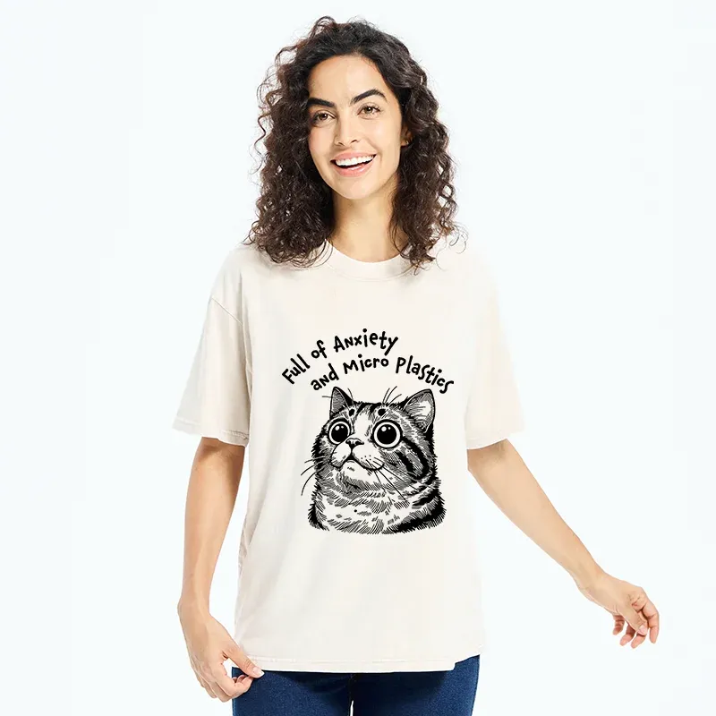 Tokyo-Tiger Full Of Anxiety And Microplastics Cat Washed T-Shirt