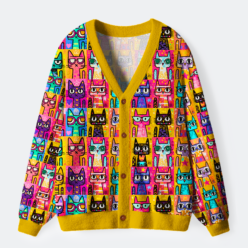 Tokyo-Tiger Pop Art Purrfection Ugly Cardigan Sweater
