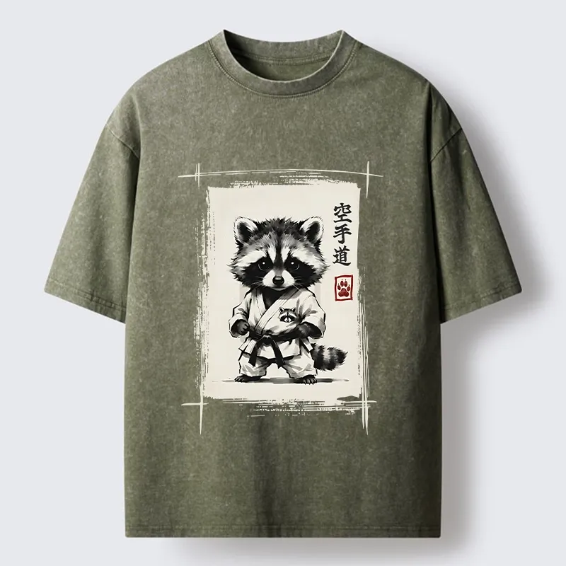 Tokyo‑Tiger Karate Raccoon Washed T‑Shirt