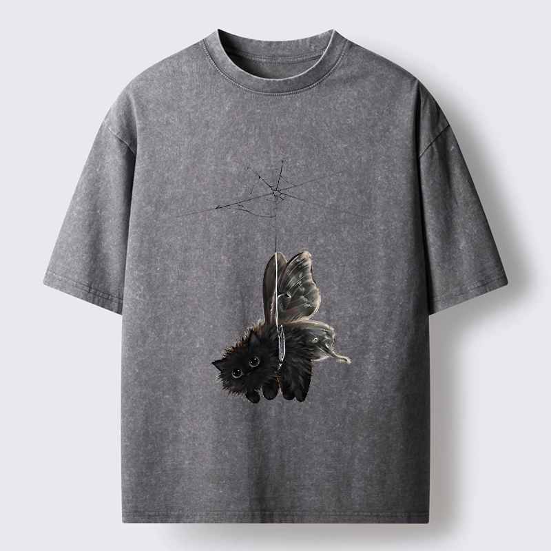 Tokyo‑Tiger Spooky Web Cat Creature Washed T‑Shirt