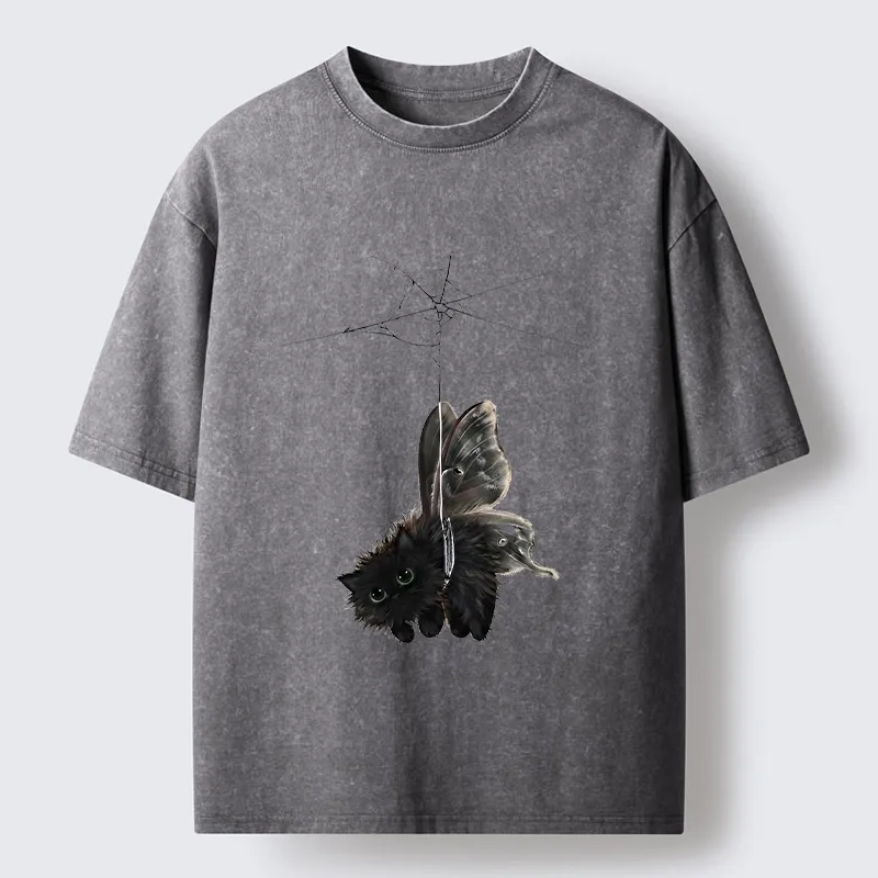 Tokyo‑Tiger Spooky Web Cat Creature Washed T‑Shirt