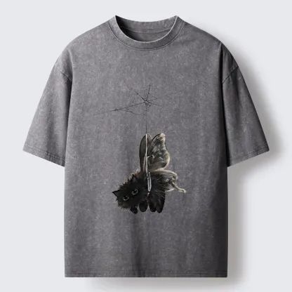 Tokyo‑Tiger Spooky Web Cat Creature Washed T‑Shirt